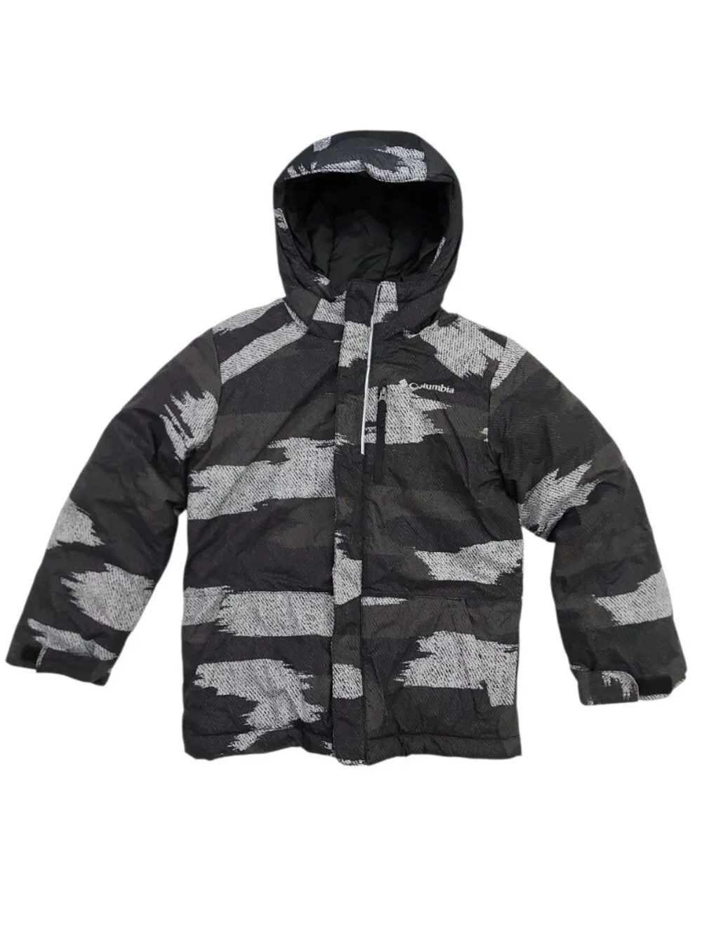 Columbia Jacket Kids XS 6/7 Gray Camo Insulated Full Zip Warm Outdoor Travel